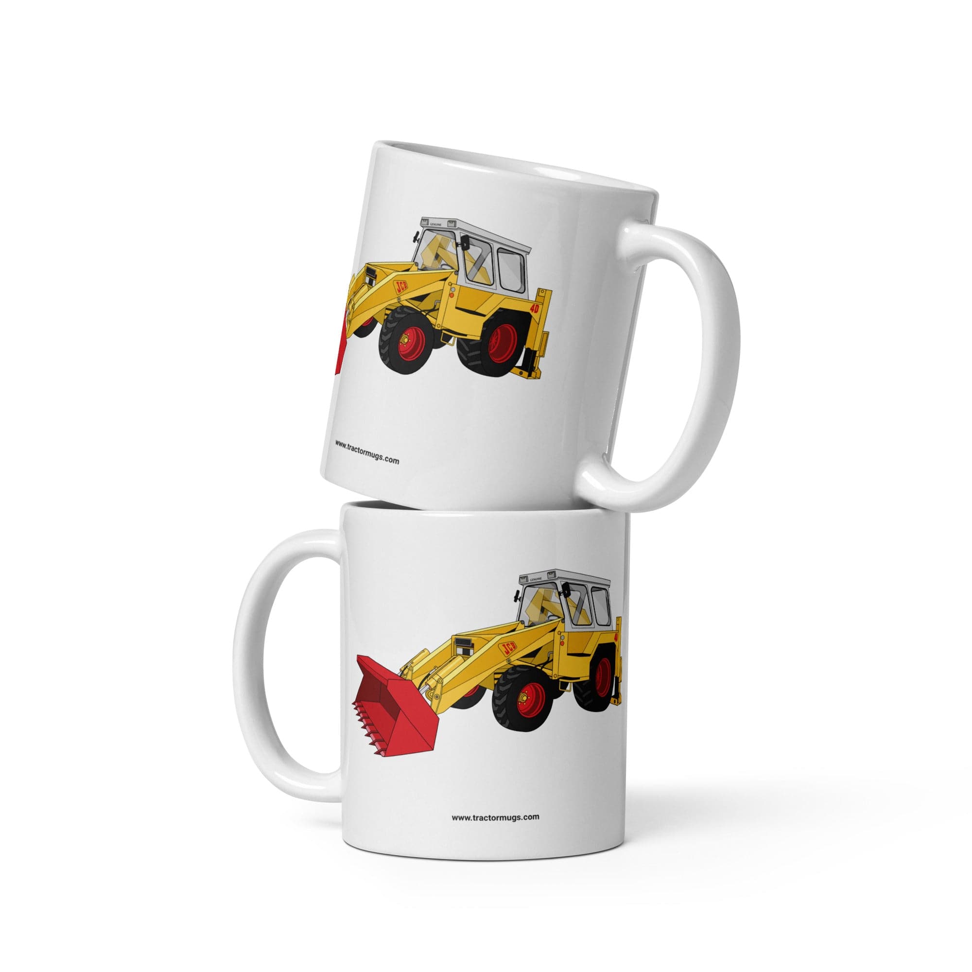 The Tractor Mugs Store JCB 4D Backhoe | White glossy mug Quality Farmers Merch