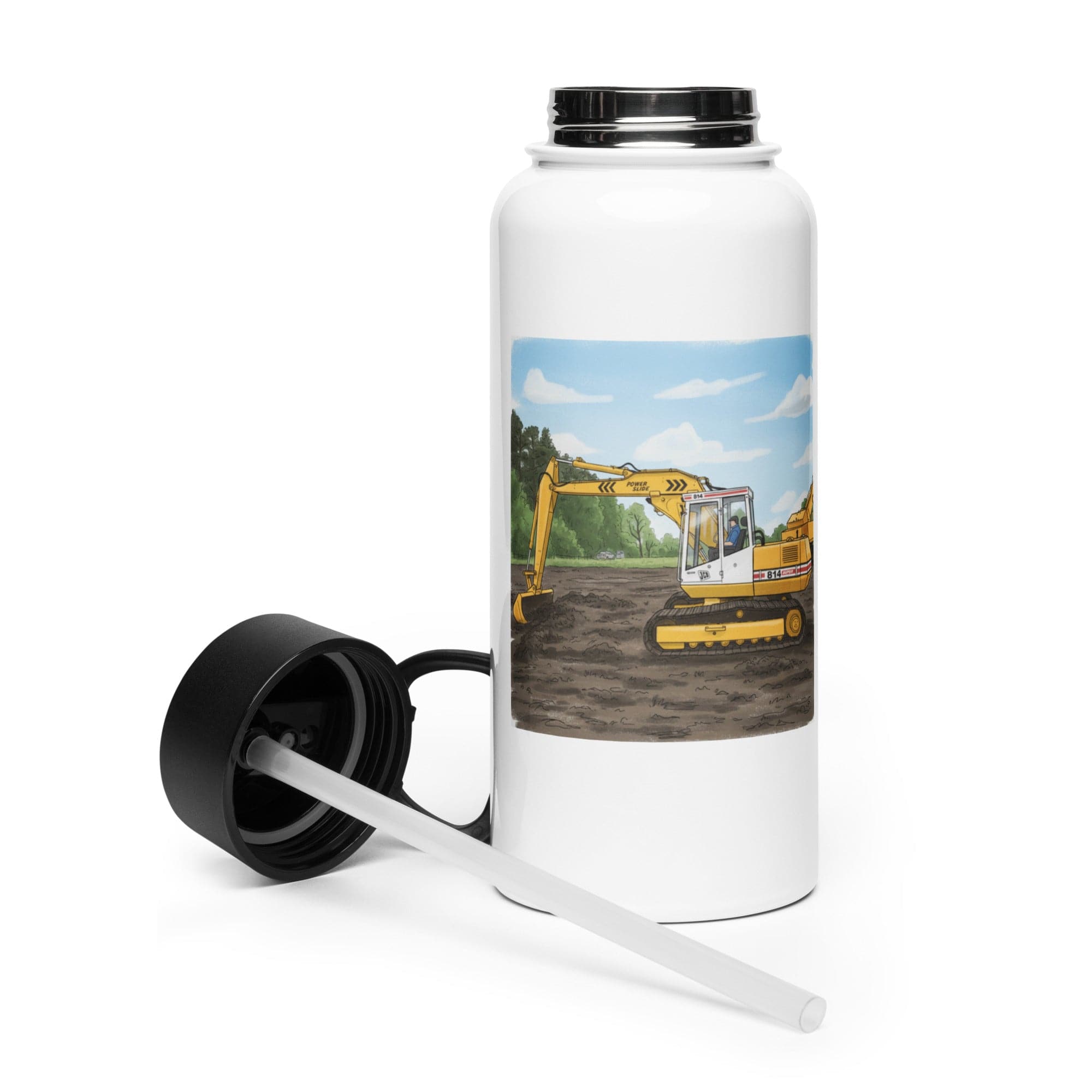 The Tractor Mugs Store JCB 814 Man | Stainless steel water bottle with a straw lid Quality Farmers Merch