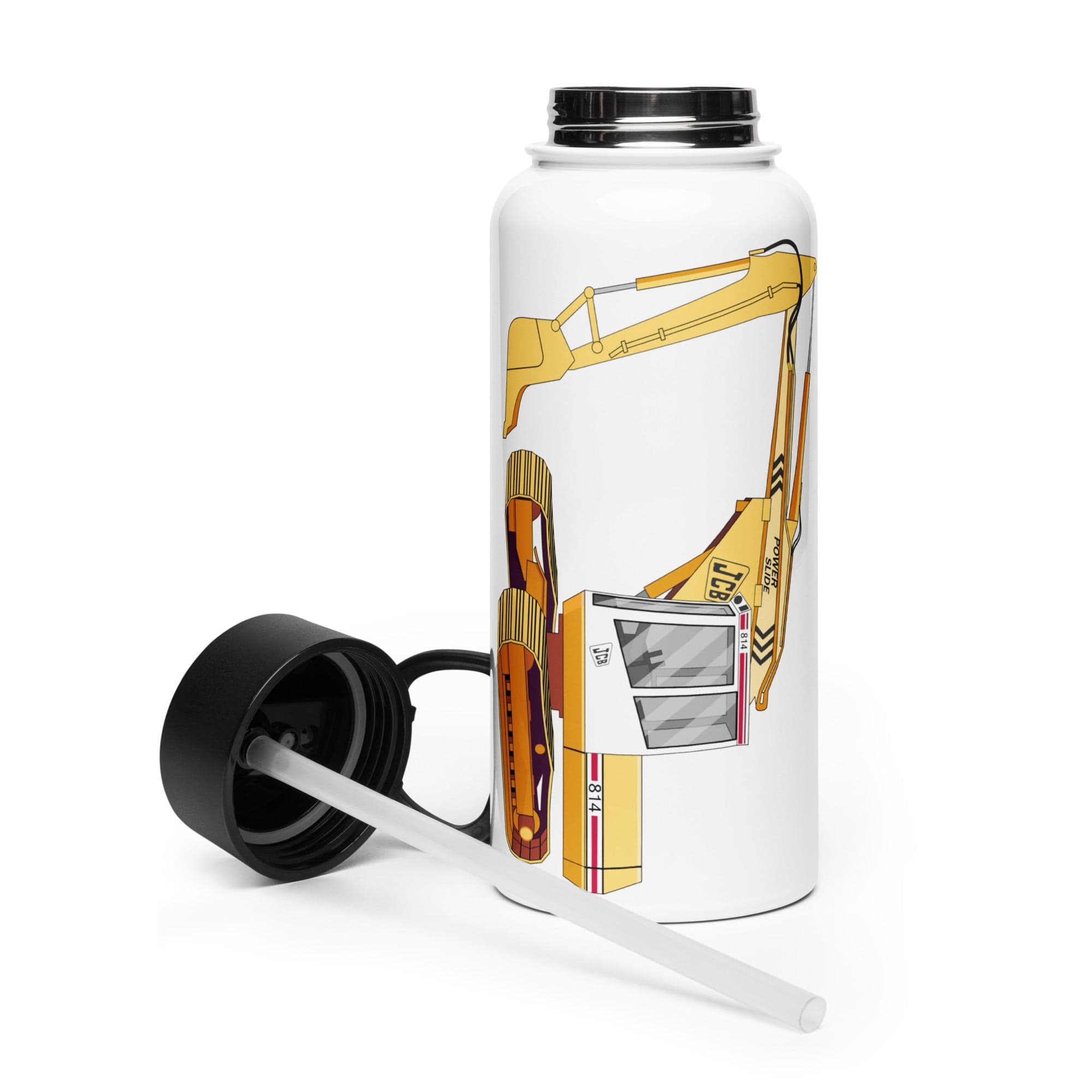 The Tractor Mugs Store JCB 814 Super  | Stainless steel water bottle with a straw lid Quality Farmers Merch