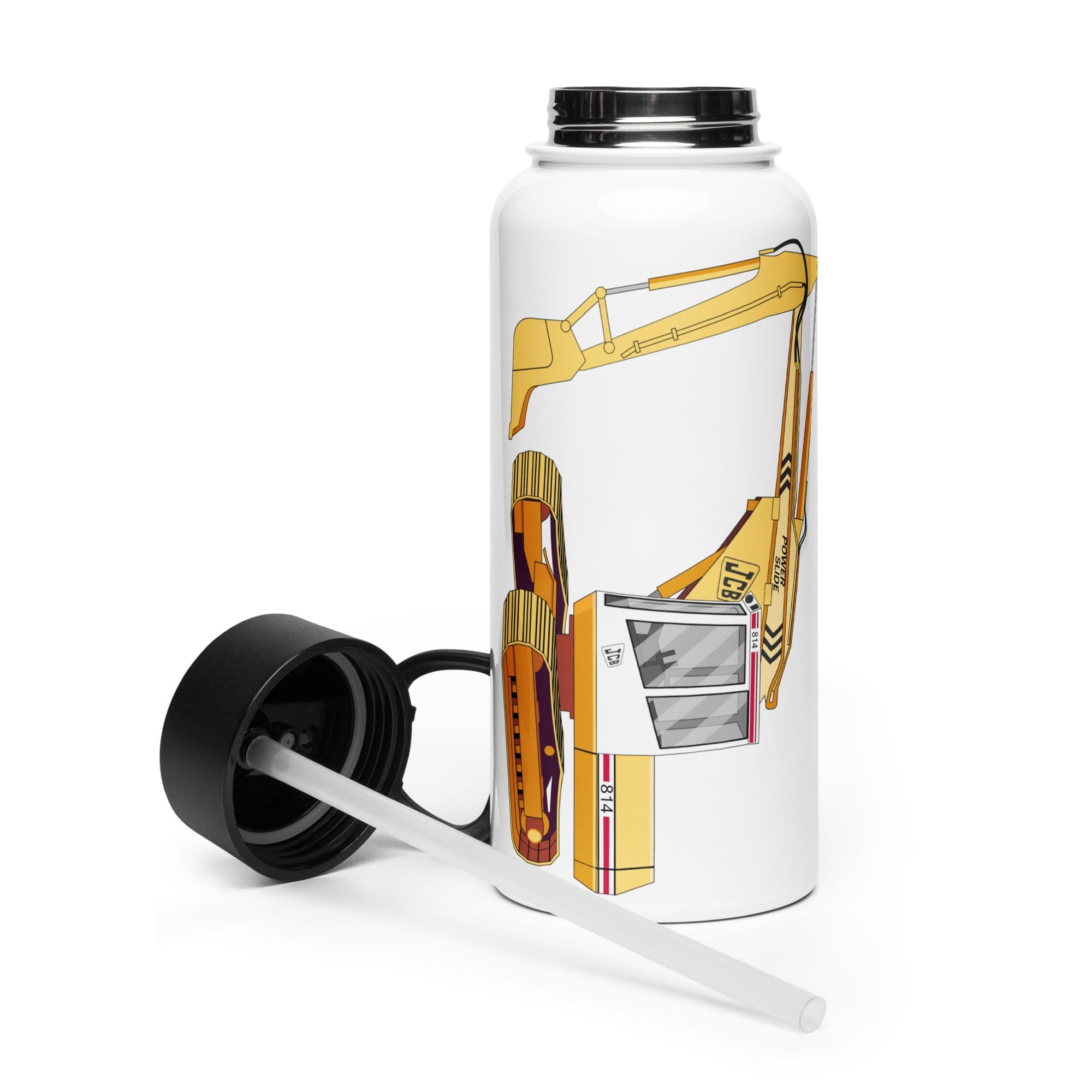 The Tractor Mugs Store JCB 814 Super  | Stainless steel water bottle with a straw lid Quality Farmers Merch