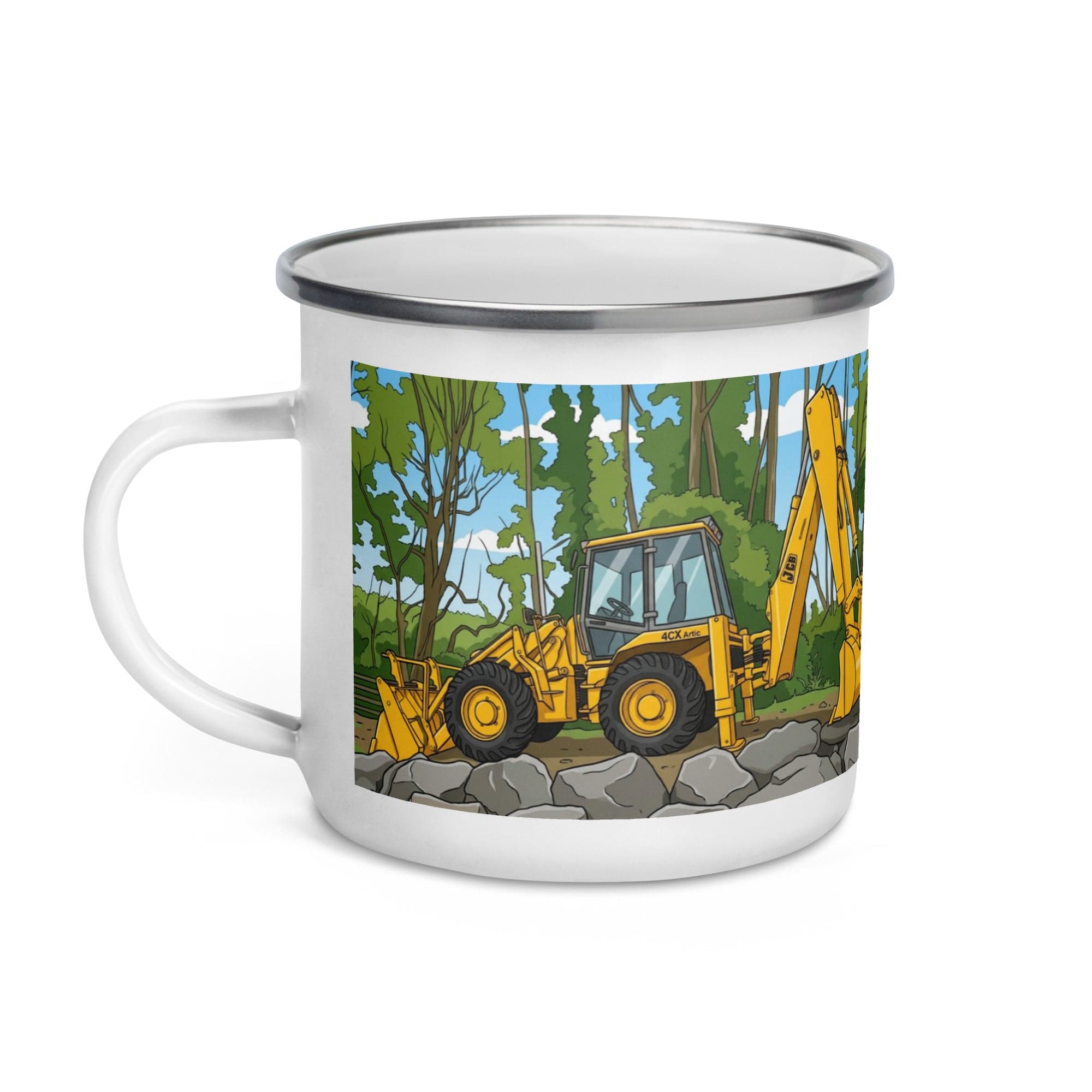 The Tractor Mugs Store JCB's Prototype 4CX Artic Backhoe | Enamel Mug Quality Farmers Merch
