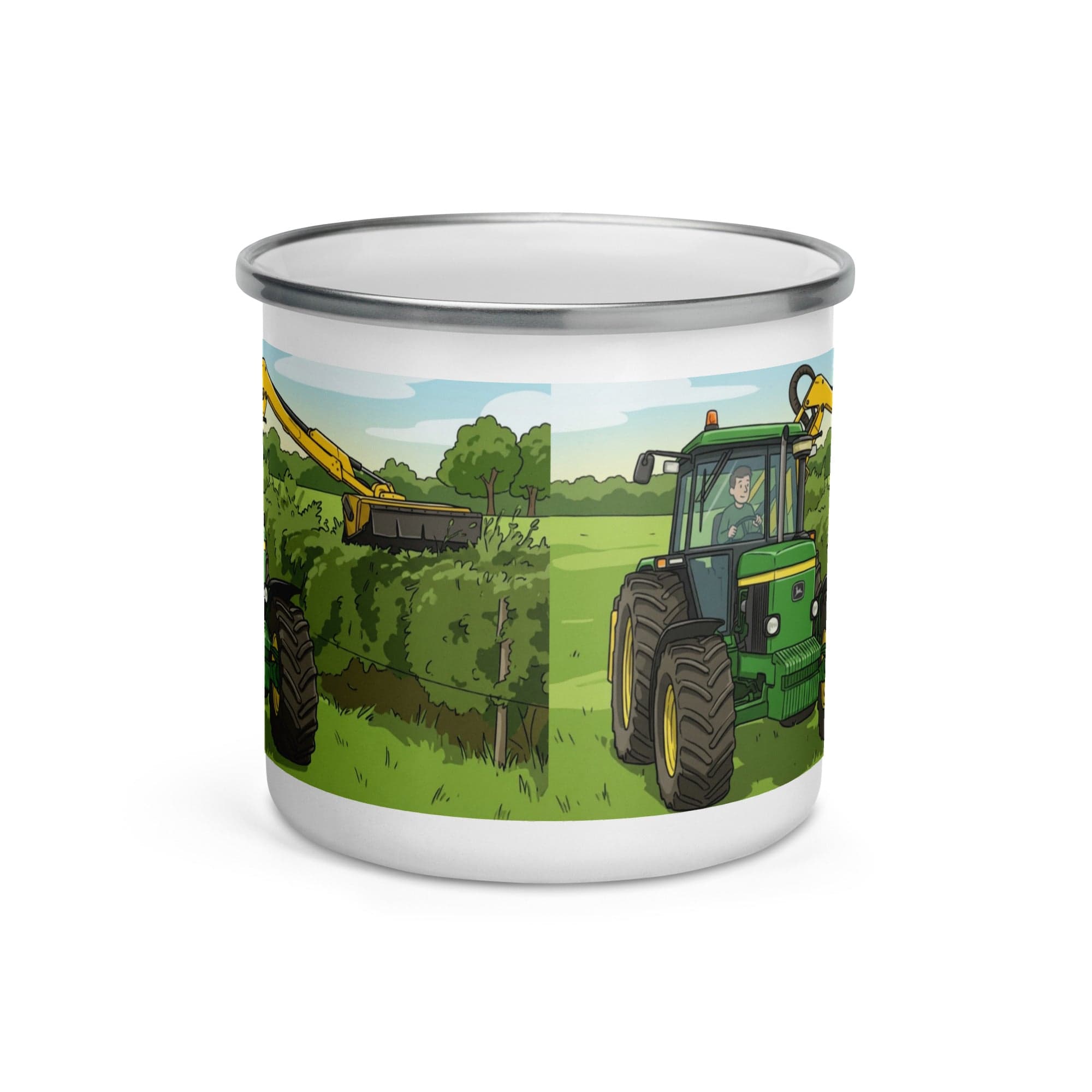 The Tractor Mugs Store John Deeee 3650 Hedge Cutter Man | Enamel Mug Quality Farmers Merch