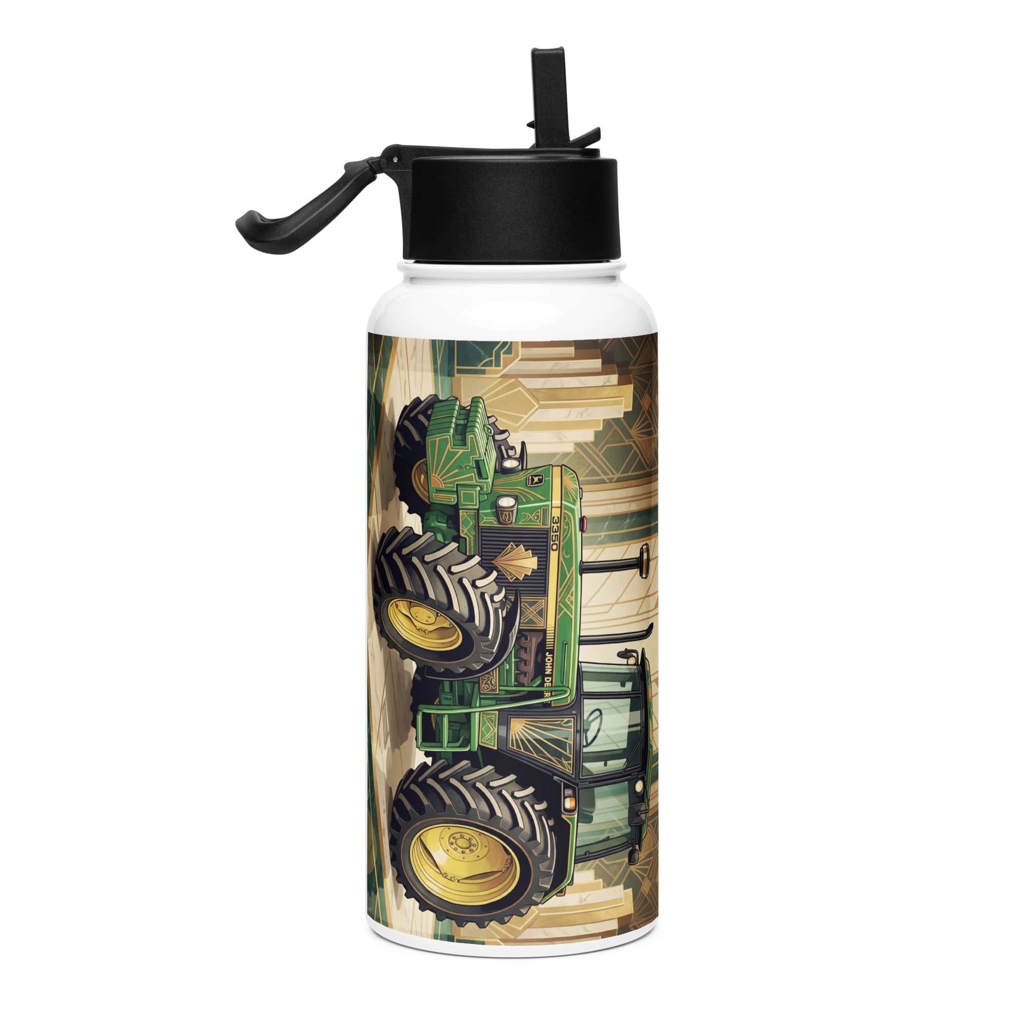 The Tractor Mugs Store John Deere 3350 | Art Deco Stainless steel water bottle with a straw lid Quality Farmers Merch