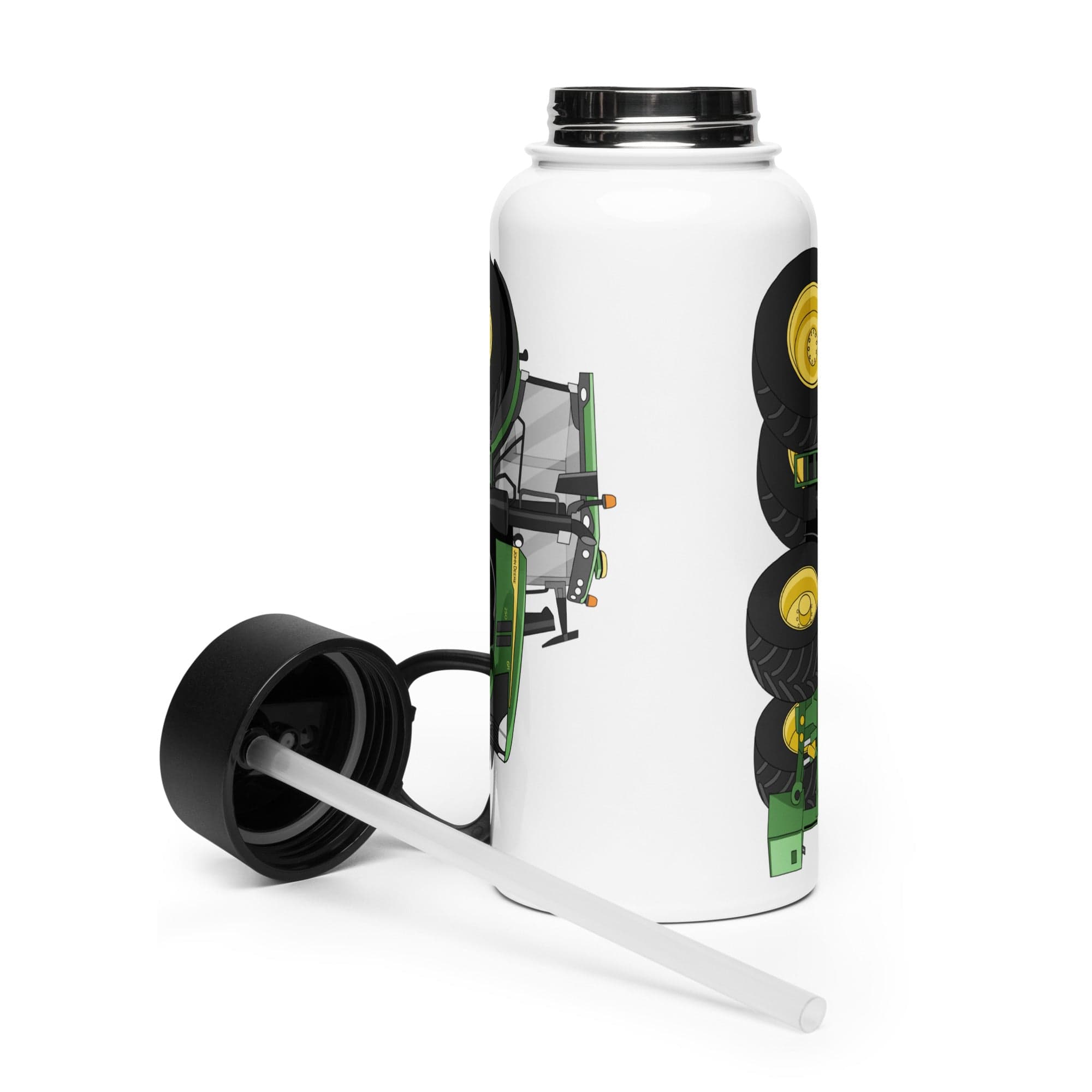 The Tractor Mugs Store John Deere 6R | Stainless steel water bottle with a straw lid Quality Farmers Merch