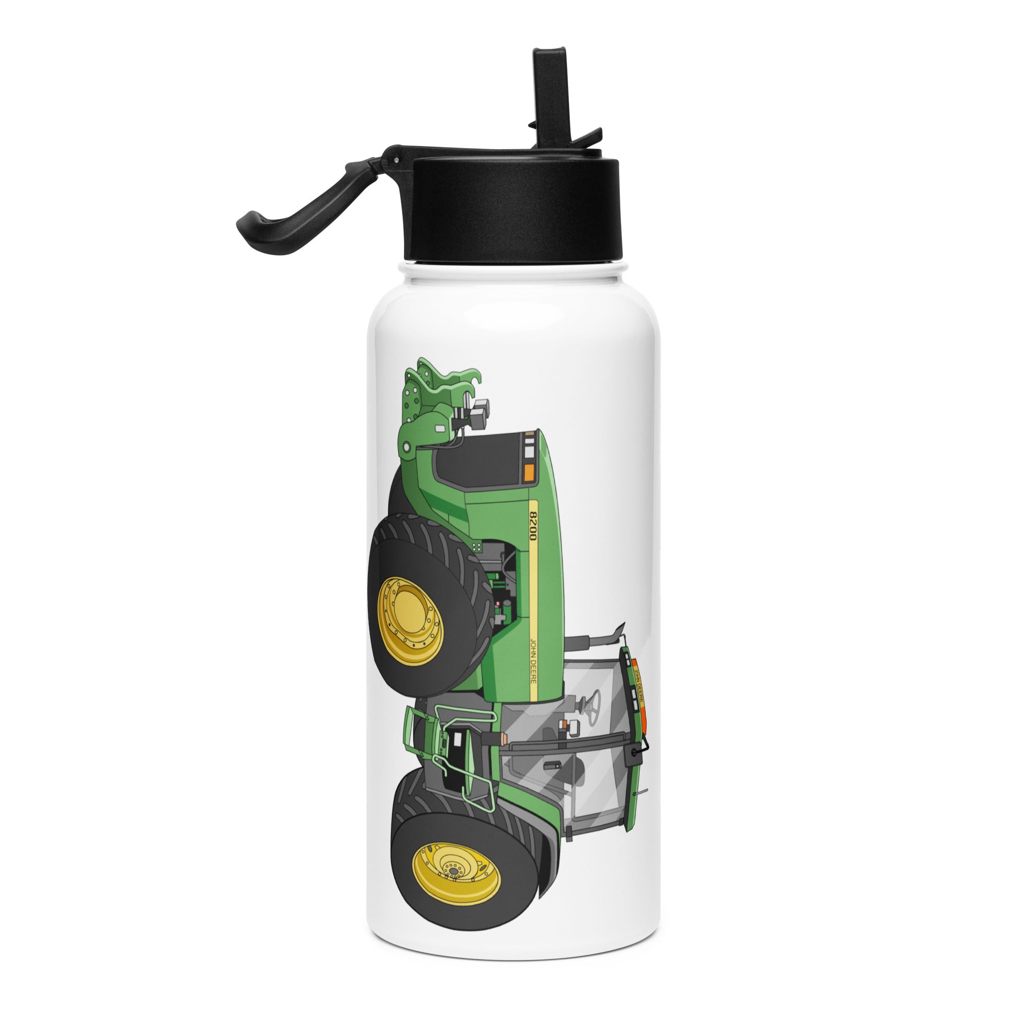 The Tractor Mugs Store John Deere 8200 | Stainless steel water bottle with a straw lid Quality Farmers Merch