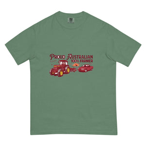 The Tractor Mugs Store Light Green John Deere 3350 4WD PROUD AUSTRALIAN 100% FARMER Two Tone | Unisex Premium T-shirt Quality Farmers Merch