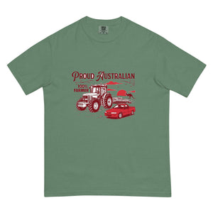 The Tractor Mugs Store Light Green John Deere 7810 PROUD AUSTRALIAN 100% FARMER Two Tone | Unisex Premium T-shirt Quality Farmers Merch