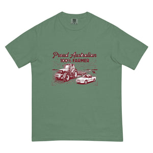 The Tractor Mugs Store Light Green New Holland TM 155 PROUD AUSTRALIAN 100% FARMER Two Tone | Unisex Premium T-shirt Quality Farmers Merch