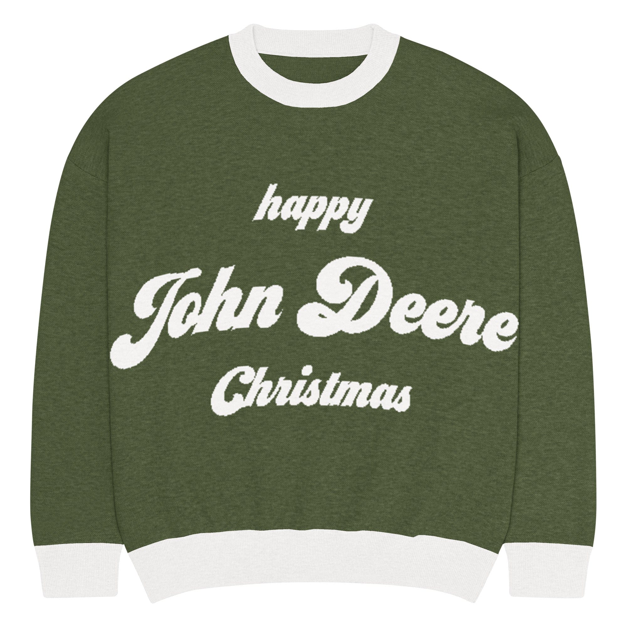 The Tractor Mugs Store M Happy John Deere Christmas Jumper | Relaxed fit knitted crew neck sweater Quality Farmers Merch