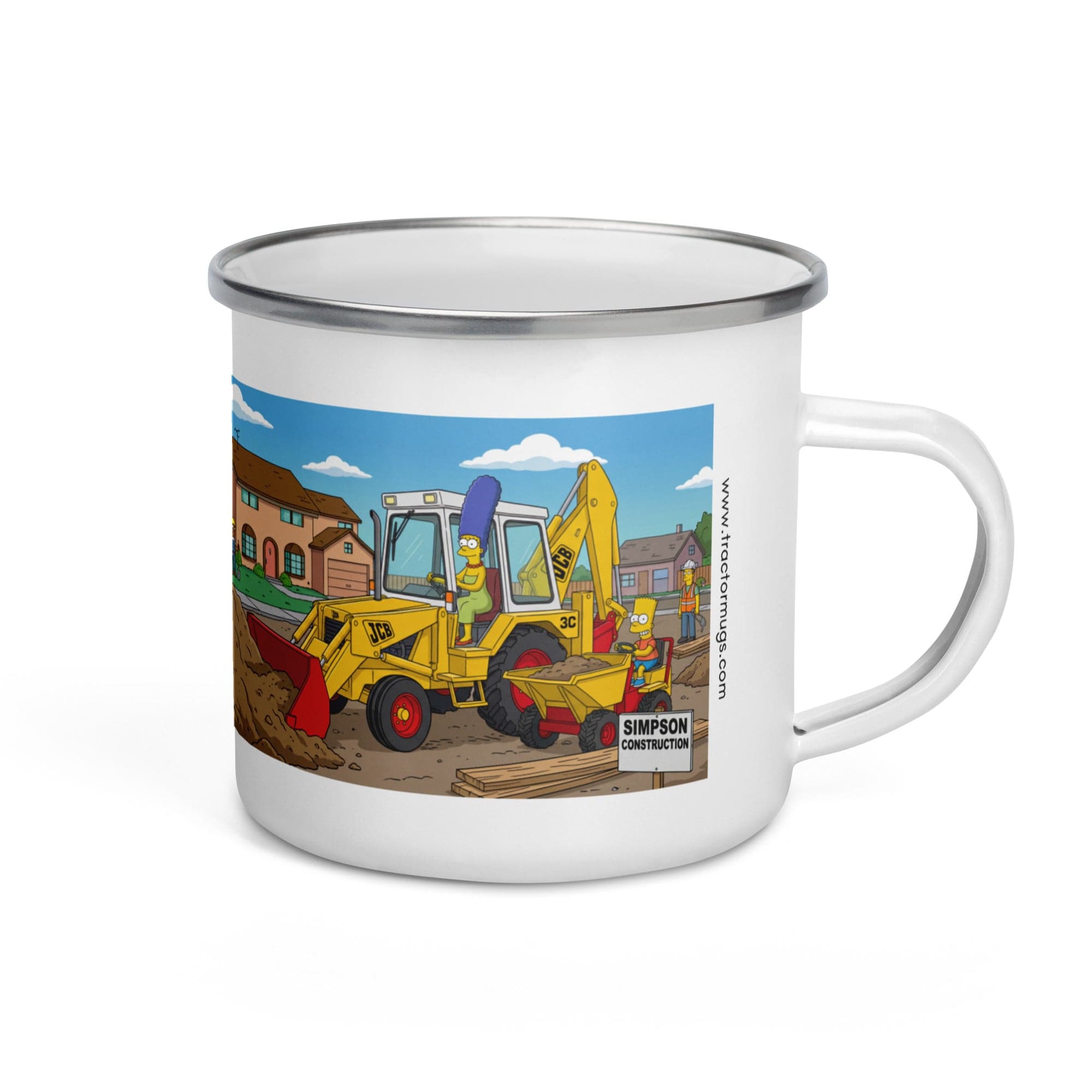 The Tractor Mugs Store Marge JCB 3C + Bart Dumper | Enamel Mug Quality Farmers Merch
