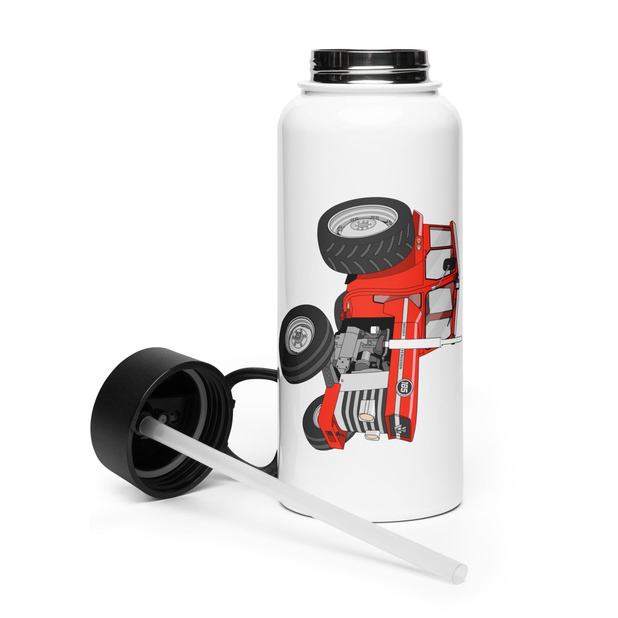 The Tractor Mugs Store Massey Ferguson 185  | Stainless steel water bottle with a straw lid Quality Farmers Merch