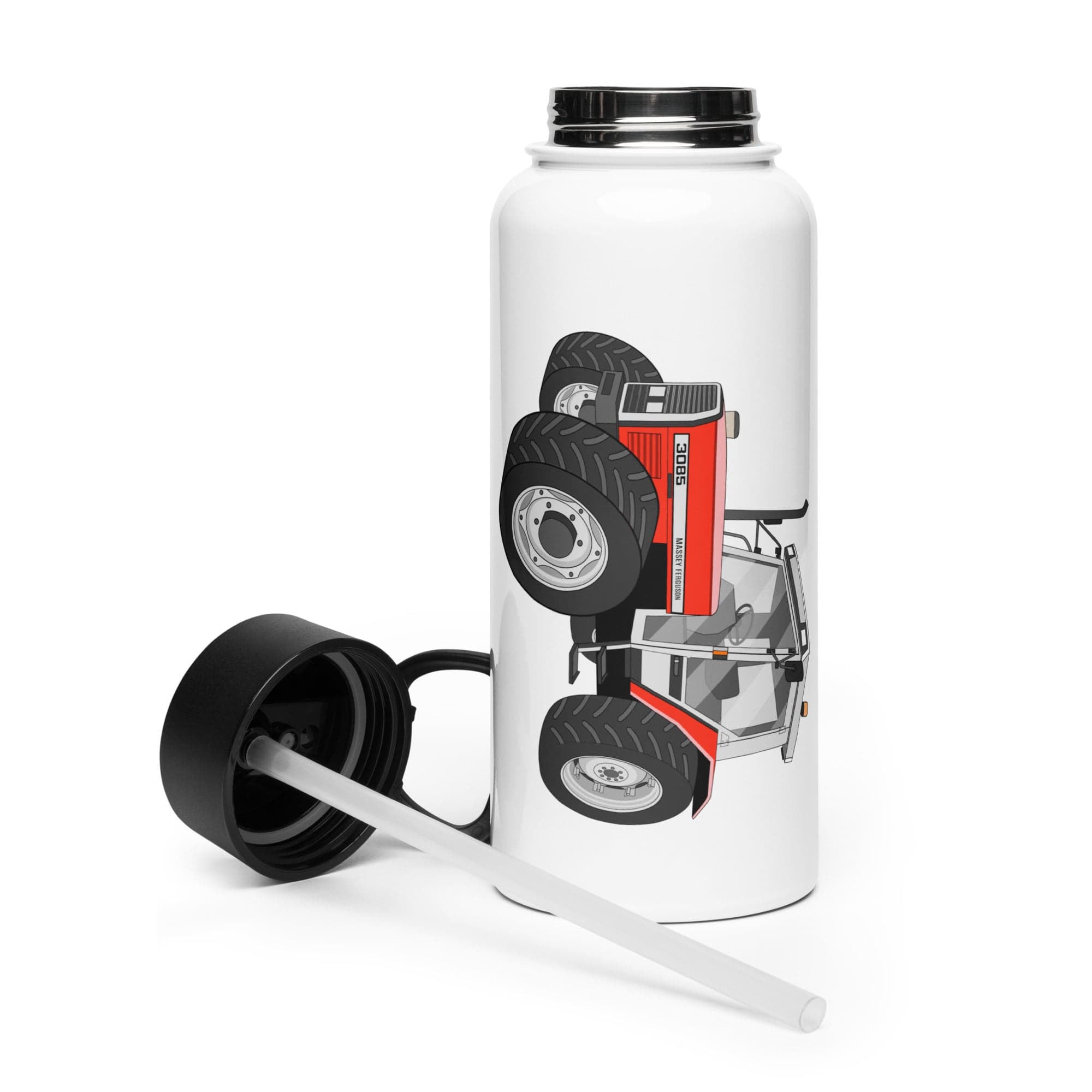 The Tractor Mugs Store Massey Ferguson 3085   | Stainless steel water bottle with a straw lid Quality Farmers Merch