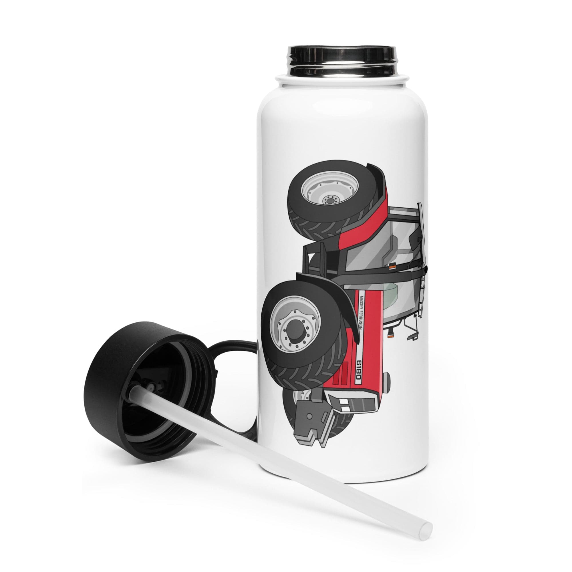 The Tractor Mugs Store Massey Ferguson 6180 | Stainless steel water bottle with a straw lid Quality Farmers Merch