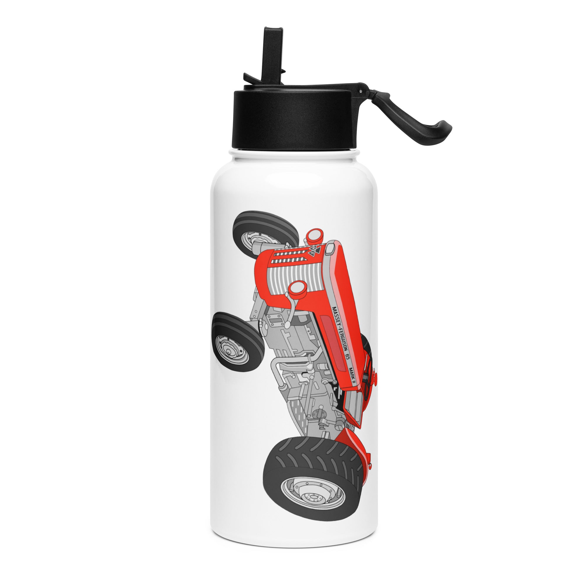 The Tractor Mugs Store Massey-Ferguson 65 Mark II | Stainless steel water bottle with a straw lid Quality Farmers Merch