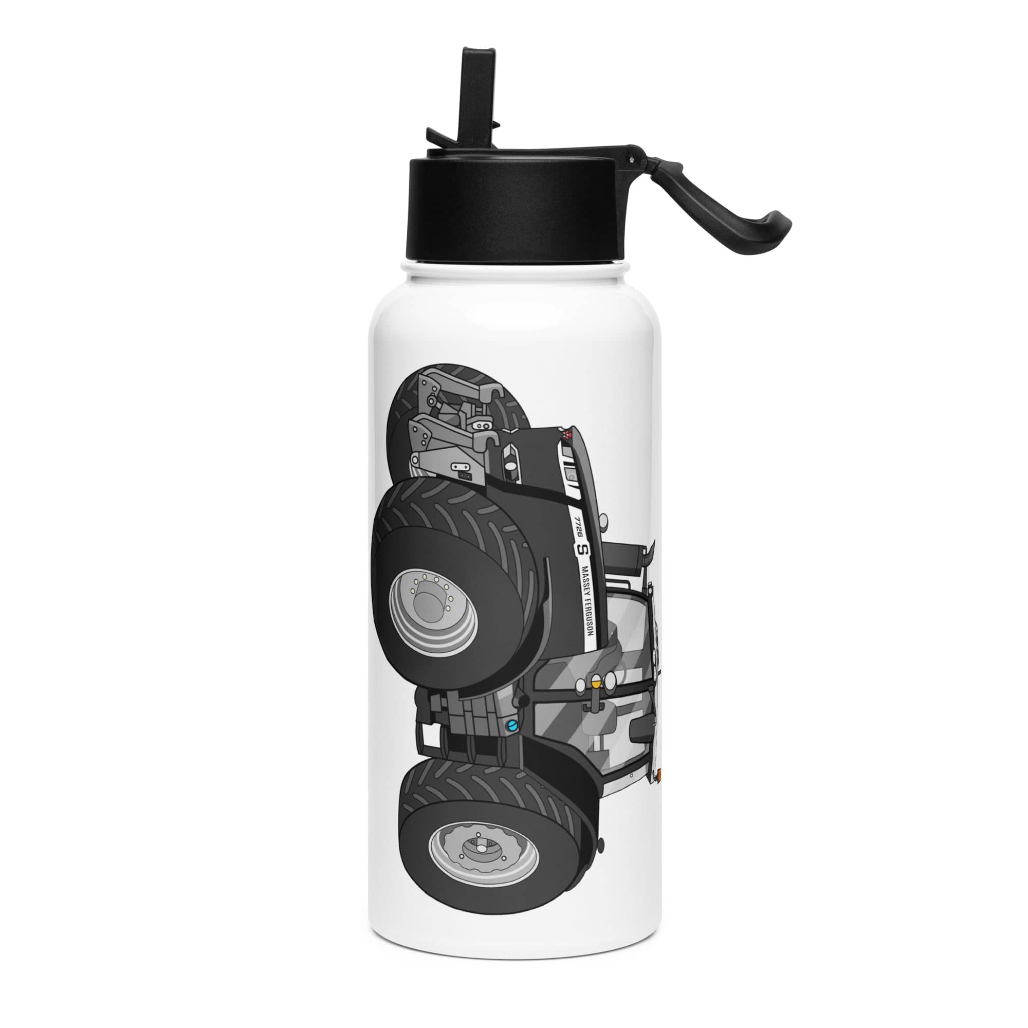 The Tractor Mugs Store Massey Ferguson 7726S Black Beauty | Stainless steel water bottle with a straw lid Quality Farmers Merch