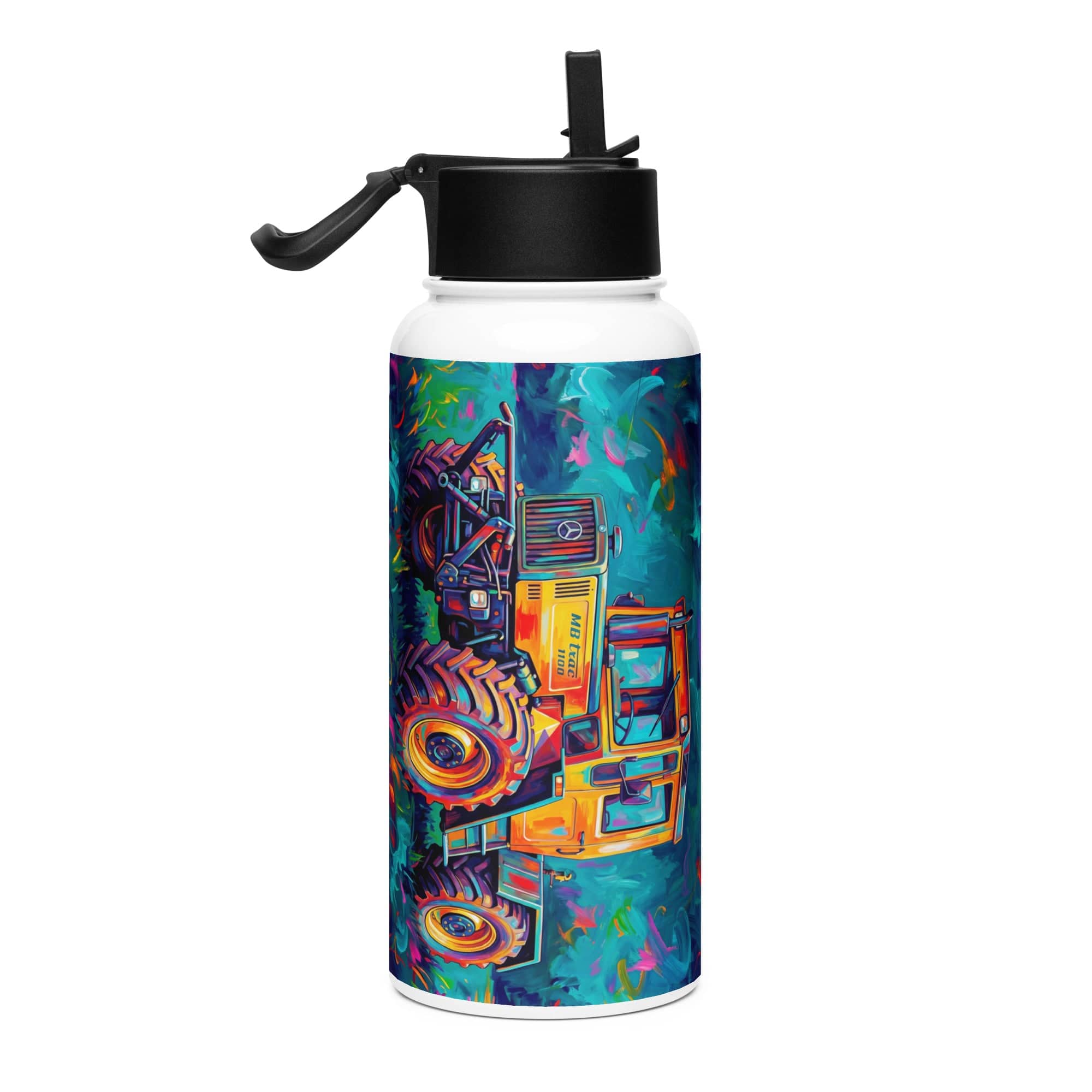 The Tractor Mugs Store MB TRAC 1100 | Splash Art  Stainless steel water bottle with a straw lid Quality Farmers Merch