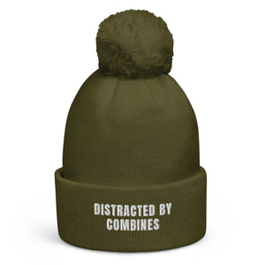The Tractor Mugs Store Moss Green Distracted by Combines | Pom-Pom Beanie Quality Farmers Merch