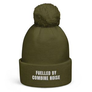 The Tractor Mugs Store Moss Green Fuelled by Combine Noise | Pom-Pom Beanie Quality Farmers Merch