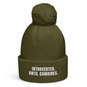 The Tractor Mugs Store Moss Green Introverted. Until Combines. | Pom-Pom Beanie Quality Farmers Merch