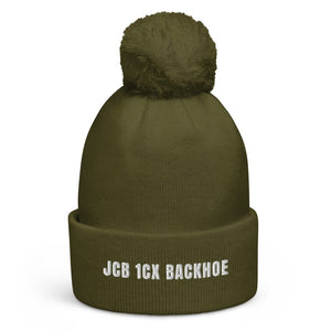 The Tractor Mugs Store Moss Green JCB 1CX Backhoe | Pom-Pom Beanie Quality Farmers Merch