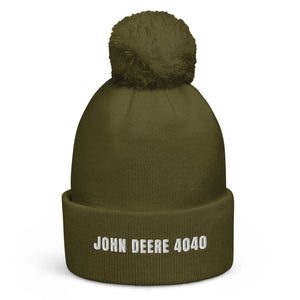 The Tractor Mugs Store Moss Green John Deere 4040 | Pom-Pom Beanie Quality Farmers Merch