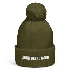 The Tractor Mugs Store Moss Green John Deere 6400 | Pom-Pom Beanie Quality Farmers Merch