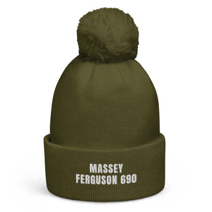 The Tractor Mugs Store Moss Green Massey Ferguson 690 | Pom-Pom Beanie Quality Farmers Merch