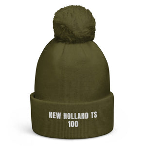 The Tractor Mugs Store Moss Green New Holland TS 100 | Pom-Pom Beanie Quality Farmers Merch