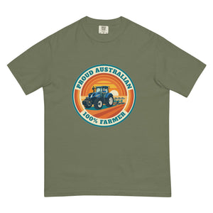 The Tractor Mugs Store Moss New Holland T7.225 PROUD AUSTRALIAN 100% FARMER Retro | Unisex Premium T-shirt Quality Farmers Merch