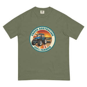 The Tractor Mugs Store Moss New Holland TM 135 PROUD AUSTRALIAN 100% FARMER Retro | Unisex Premium T-shirt Quality Farmers Merch