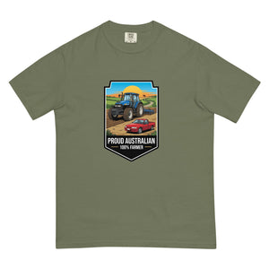 The Tractor Mugs Store Moss New Holland TM 155 PROUD AUSTRALIAN 100% FARMER Bright | Unisex Premium T-shirt Quality Farmers Merch