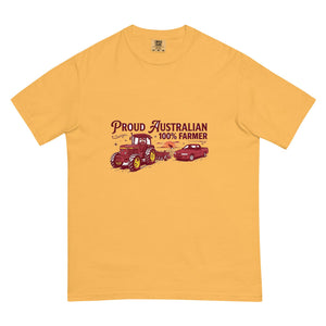 The Tractor Mugs Store Mustard John Deere 3350 4WD PROUD AUSTRALIAN 100% FARMER Two Tone | Unisex Premium T-shirt Quality Farmers Merch