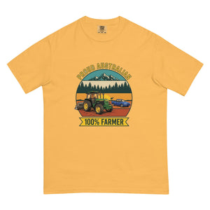 The Tractor Mugs Store Mustard John Deere 3350 PROUD AUSTRALIAN 100% FARMER Outdoor | Unisex Premium T-shirt Quality Farmers Merch