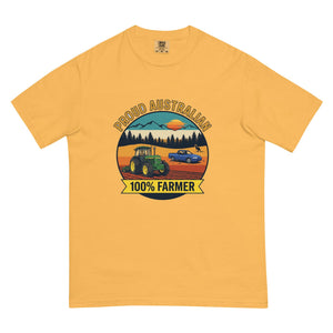 The Tractor Mugs Store Mustard John Deere 3350 PROUD AUSTRALIAN 100% FARMER Outdoor | Unisex Premium T-shirt Quality Farmers Merch