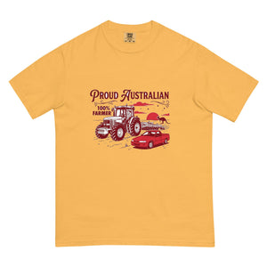 The Tractor Mugs Store Mustard John Deere 7810 PROUD AUSTRALIAN 100% FARMER Two Tone | Unisex Premium T-shirt Quality Farmers Merch