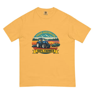 The Tractor Mugs Store Mustard New Holland T7.210 PROUD AUSTRALIAN 100% FARMER Outdoor | Unisex Premium T-shirt Quality Farmers Merch