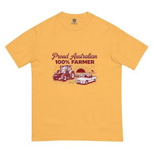 The Tractor Mugs Store Mustard New Holland T7.210 PROUD AUSTRALIAN 100% FARMER Two Tone | Unisex Premium T-shirt Quality Farmers Merch
