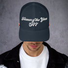 The Tractor Mugs Store Navy Farmer of The Year 1977 | Retro 70's Trucker Cap Quality Farmers Merch