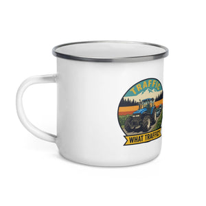 The Tractor Mugs Store New Holland TM 135 TRAFFIC WHAT TRAFFIC? Outdoor | Enamel Mug Quality Farmers Merch