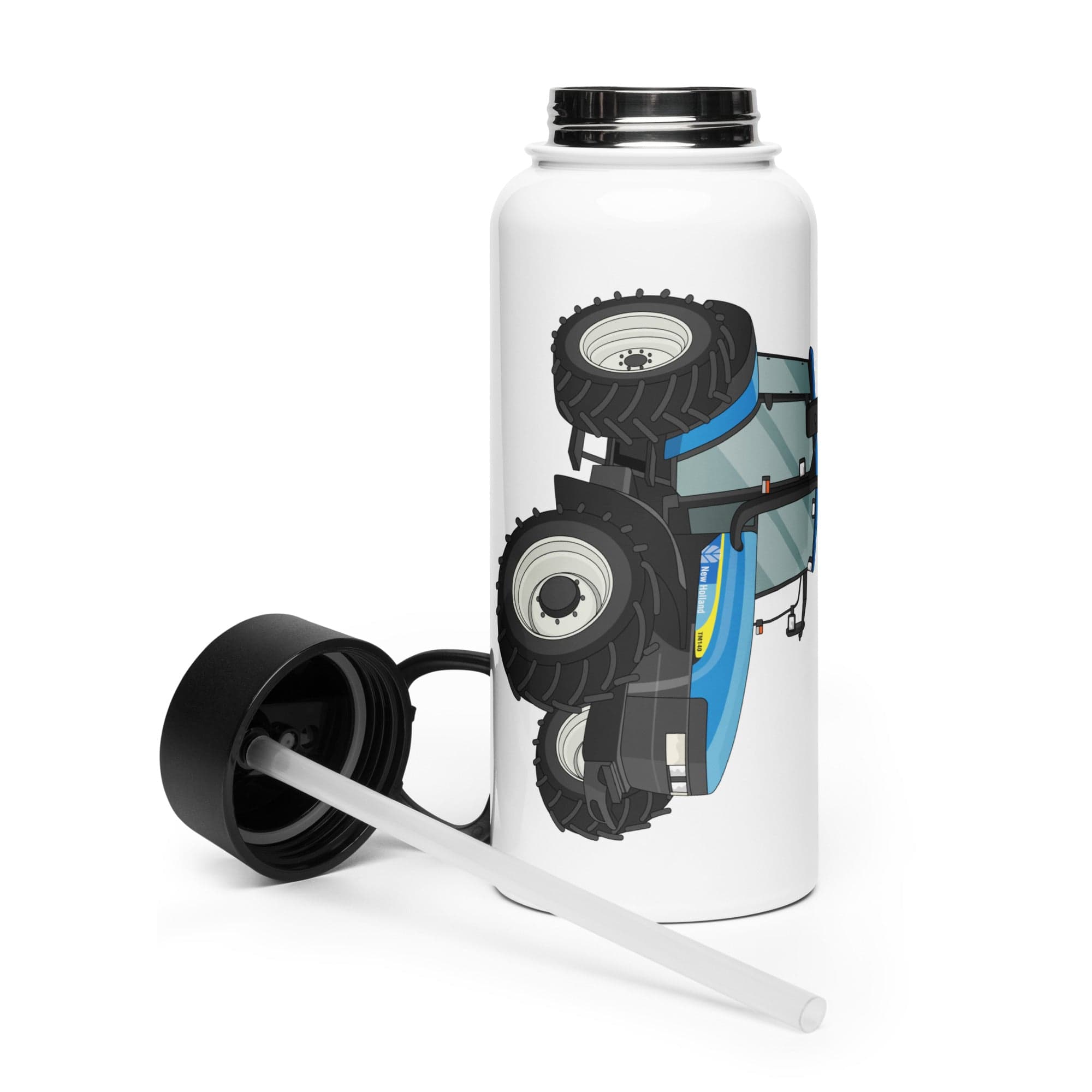 The Tractor Mugs Store New Holland TM 140 | Stainless steel water bottle with a straw lid Quality Farmers Merch