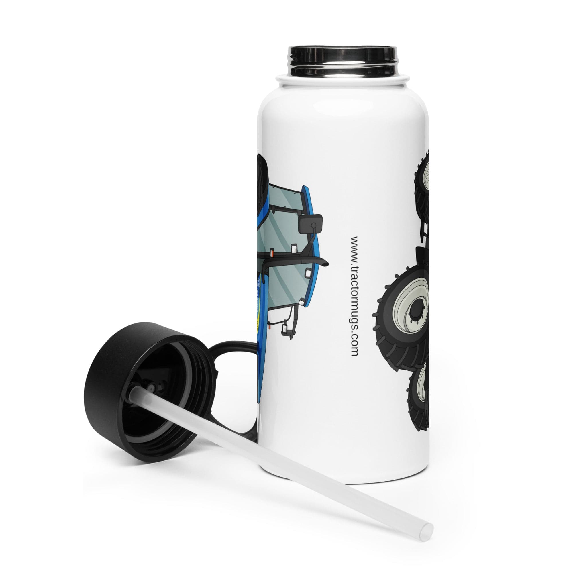 The Tractor Mugs Store New Holland TM 140 | Stainless steel water bottle with a straw lid Quality Farmers Merch