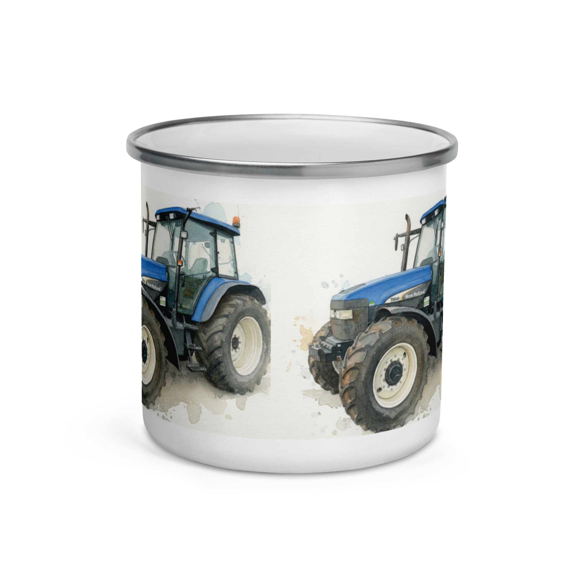 The Tractor Mugs Store New Holland TM 140 Water Colour | Enamel Mug Quality Farmers Merch