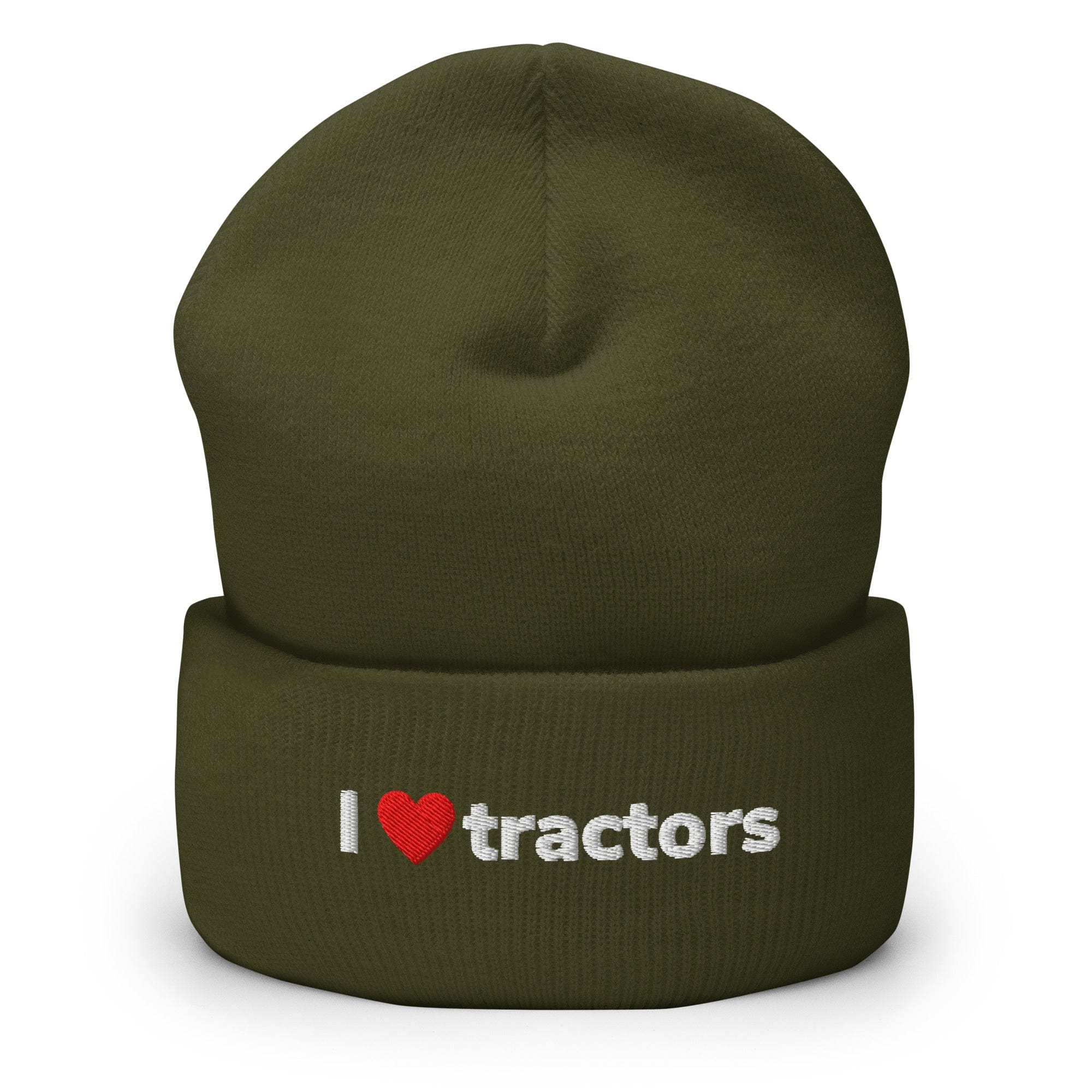 The Tractor Mugs Store Olive I Love Tractors | Cuffed Beanie Quality Farmers Merch