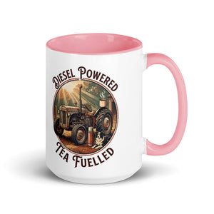 The Tractor Mugs Store Pink / 15 oz Diesel Powered. Tea Fuelled | Mug with Color Inside Quality Farmers Merch