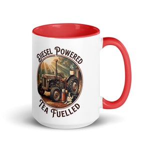 The Tractor Mugs Store Red / 15 oz Diesel Powered. Tea Fuelled | Mug with Color Inside Quality Farmers Merch