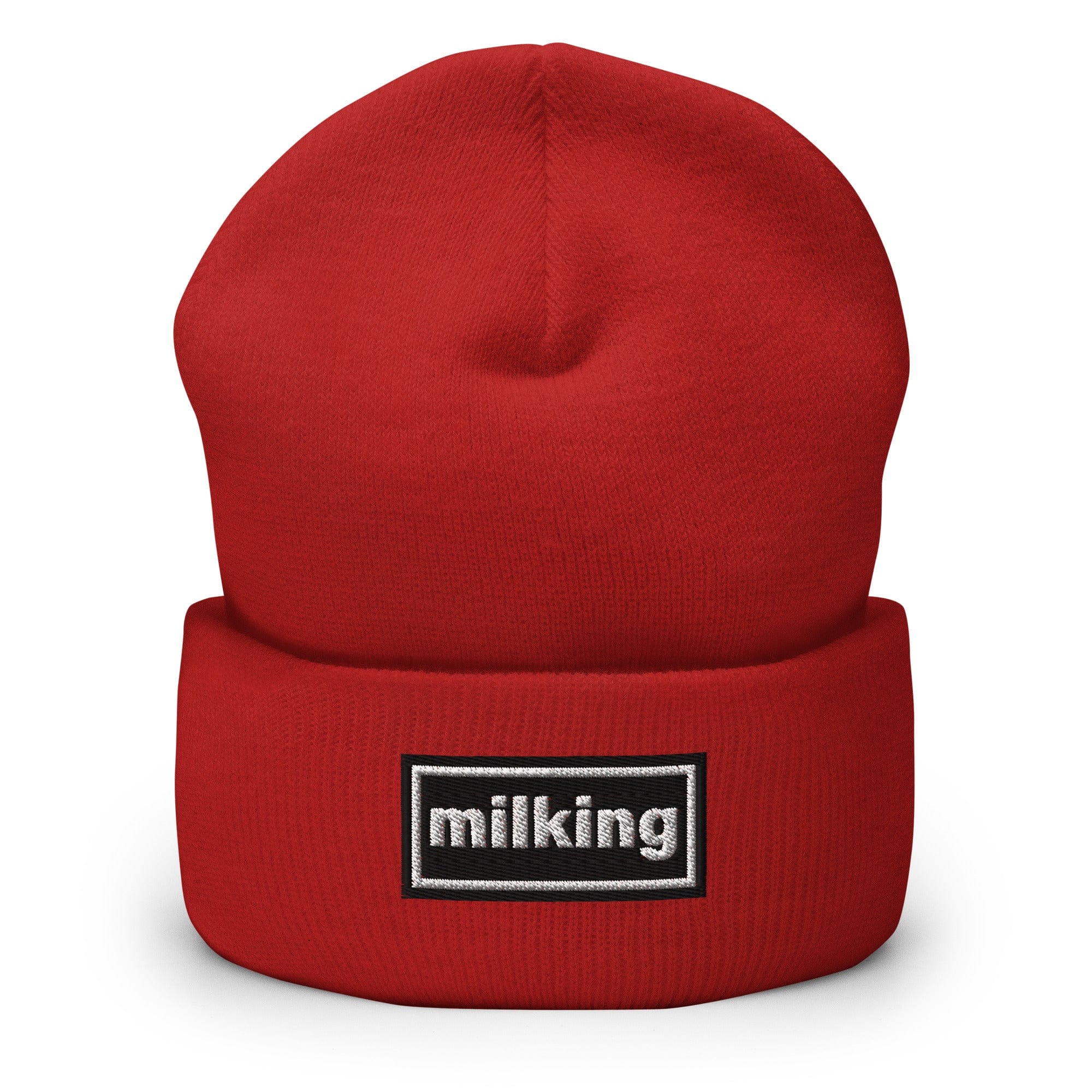 The Tractor Mugs Store Red OASIS Style 'Milking' | Cuffed Beanie Quality Farmers Merch
