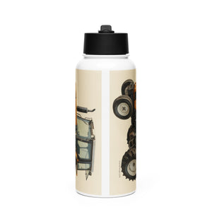 The Tractor Mugs Store Renault 65-32 MX Oil Painting | Stainless steel water bottle with a straw lid Quality Farmers Merch