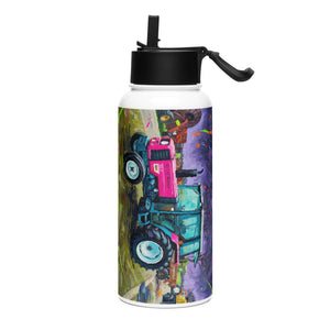 The Tractor Mugs Store Renault 65-32 MX Splash Art | Stainless steel water bottle with a straw lid Quality Farmers Merch