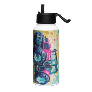 The Tractor Mugs Store Renault ares 696 rz Splash Art | Stainless steel water bottle with a straw lid Quality Farmers Merch