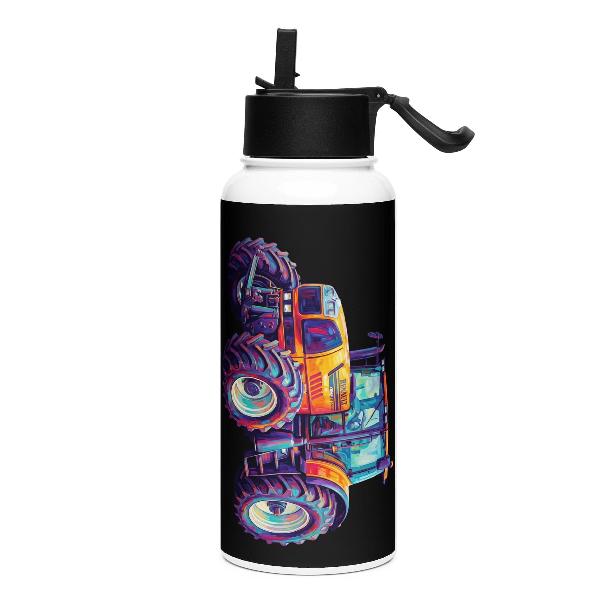 The Tractor Mugs Store Renault Atles 926 | Splash Art Stainless steel water bottle with a straw lid Quality Farmers Merch